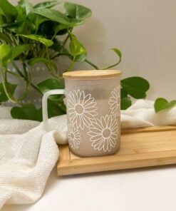 Daisy flower drinking glass-Frosted with handle