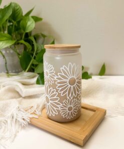 daisy flower drinking glass-Frosted