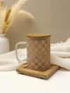 coffee checkered mug with bamboo lid
