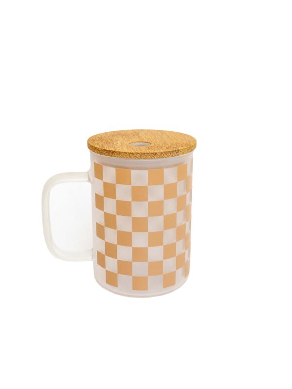 coffee checkered mug with bamboo lid