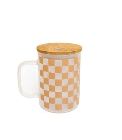 coffee checkered mug with bamboo lid
