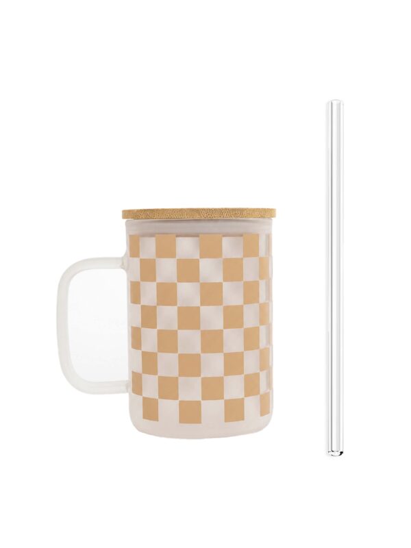 coffee checkered mug with bamboo lid
