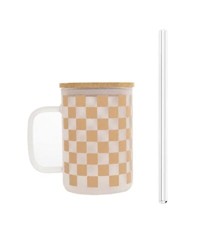 coffee checkered mug with bamboo lid