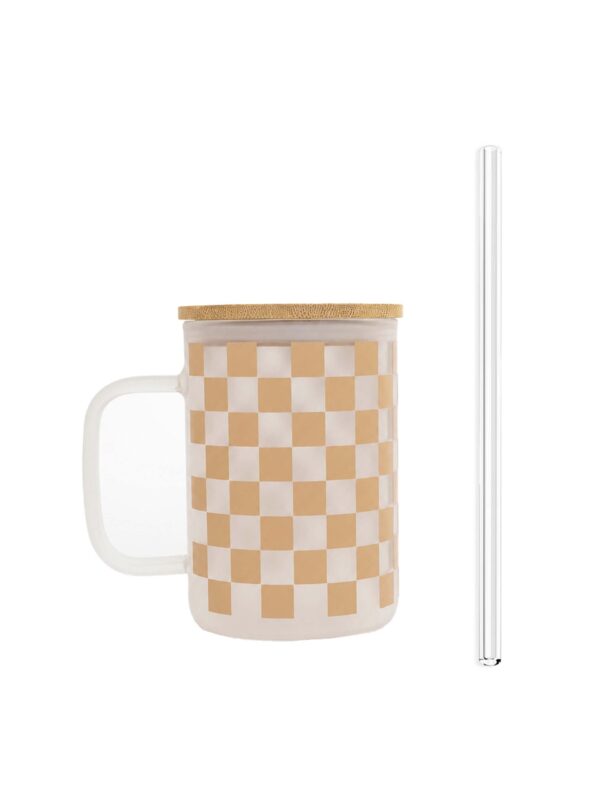 coffee checkered mug with bamboo lid