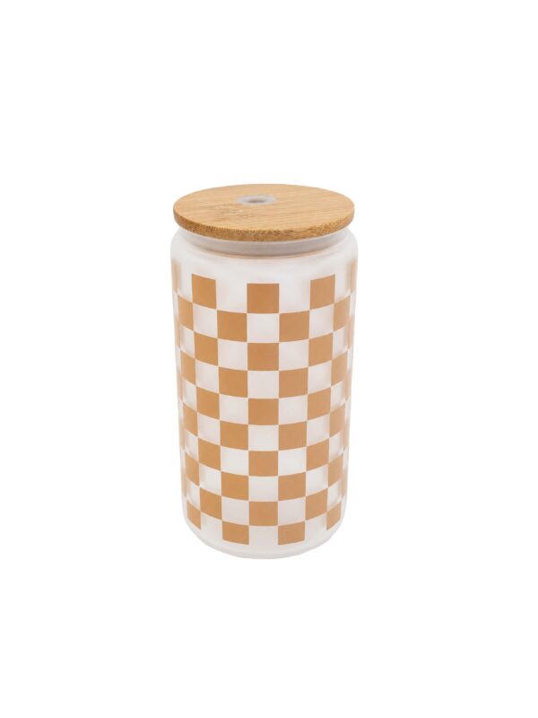 coffee checkered cup with bamboo lid