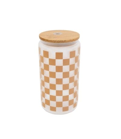 coffee checkered cup with bamboo lid