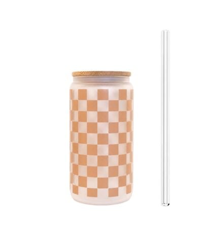 coffee checkered cup with bamboo lid