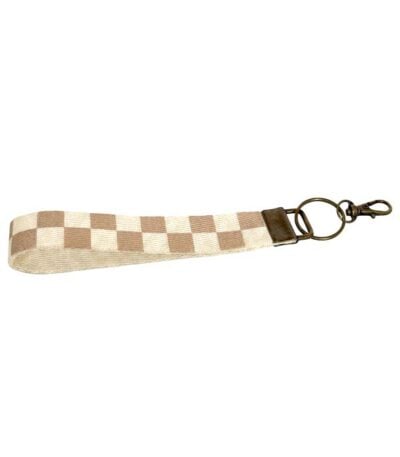 Wristlet Keychain Lanyard - Coffee Checkered