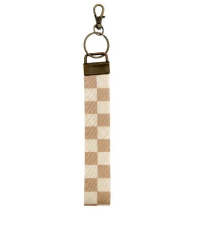 Wristlet Keychain Lanyard - Coffee Checkered