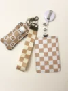 Wristlet Keychain Lanyard - Coffee Checkered