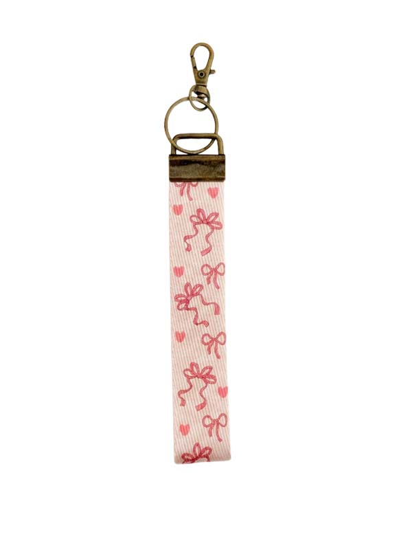 Wristlet Keychain Lanyard - Pink Bow