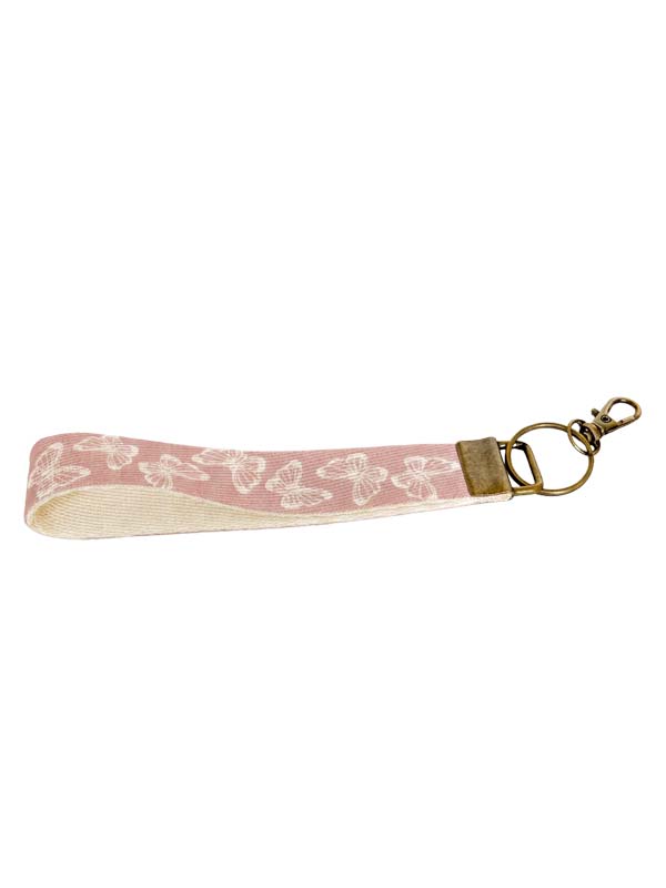 wristlet keychain pink butterfly pattern