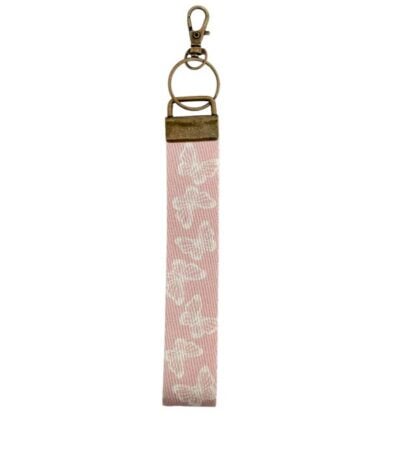 wristlet keychain pink butterfly pattern