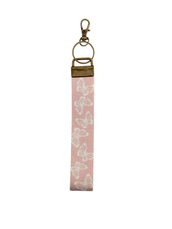 wristlet keychain pink butterfly pattern