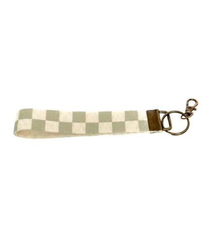 Wristlet Keychain Lanyard - Sage Checkered