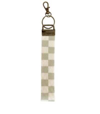 Wristlet Keychain Lanyard - Sage Checkered
