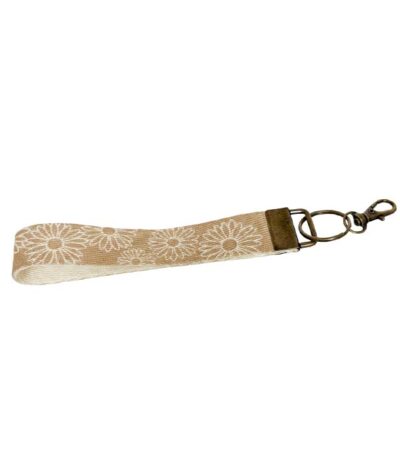 Wristlet Keychain Lanyard - White Daisy