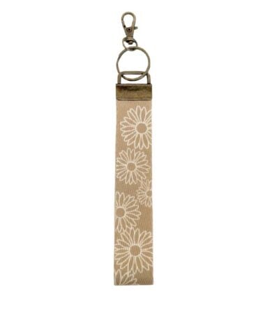 Wristlet Keychain Lanyard - White Daisy