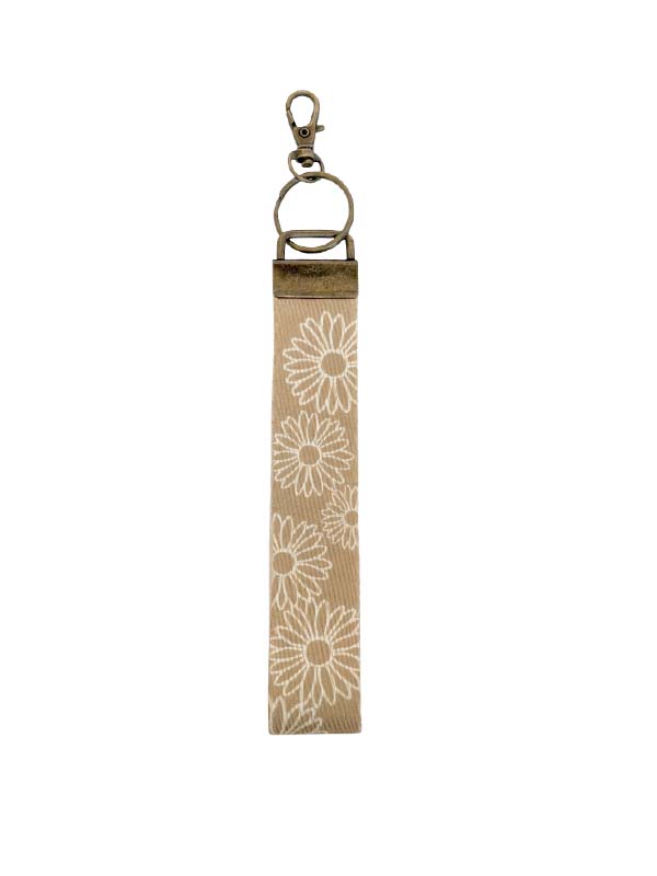 Wristlet Keychain Lanyard - White Daisy